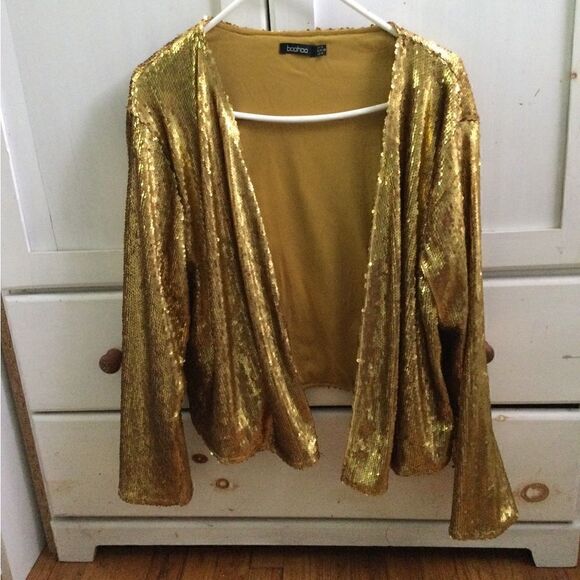 Boohoo Sz 14 open gold sequin jacket - Picture 3 of 5